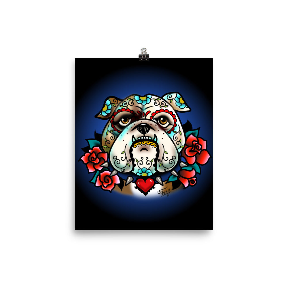 Sugar Skull Bulldog With Roses • Art Print