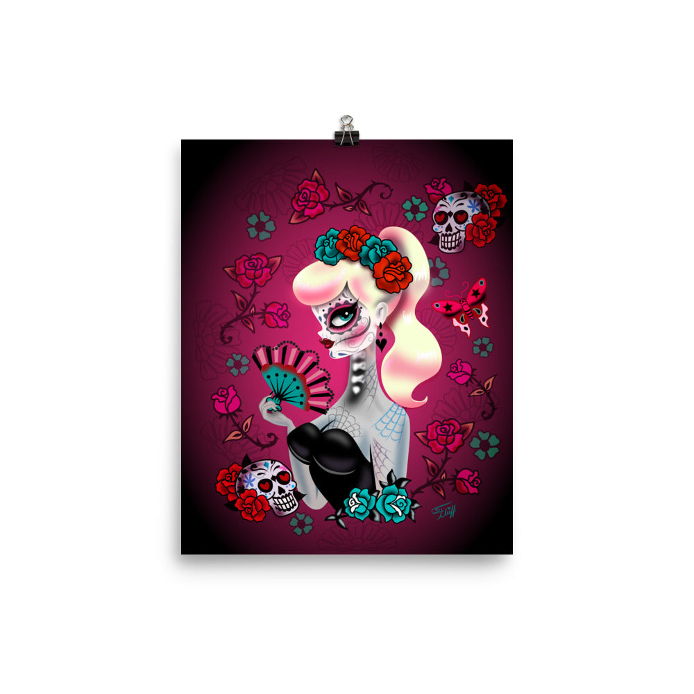 Blonde Sugar Skull Pinup Girl• Art Print