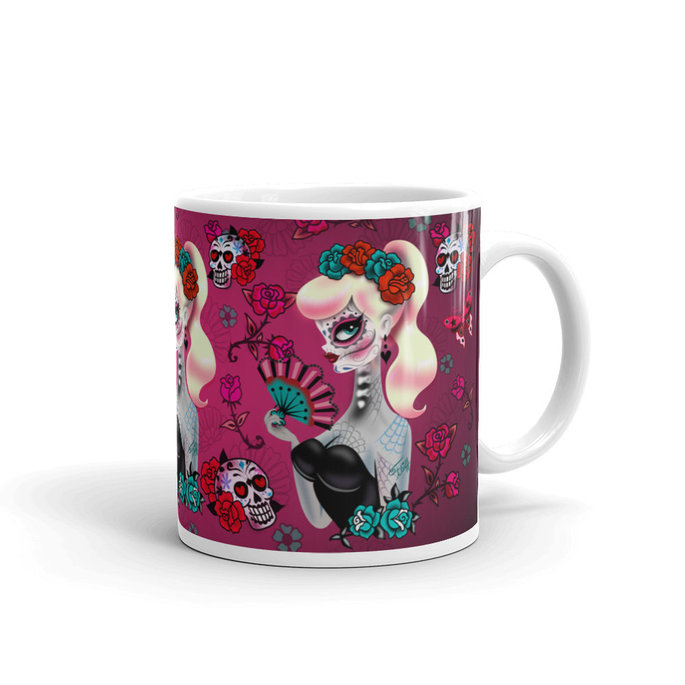 Blonde Sugar Skull Pinup Girl • Mug