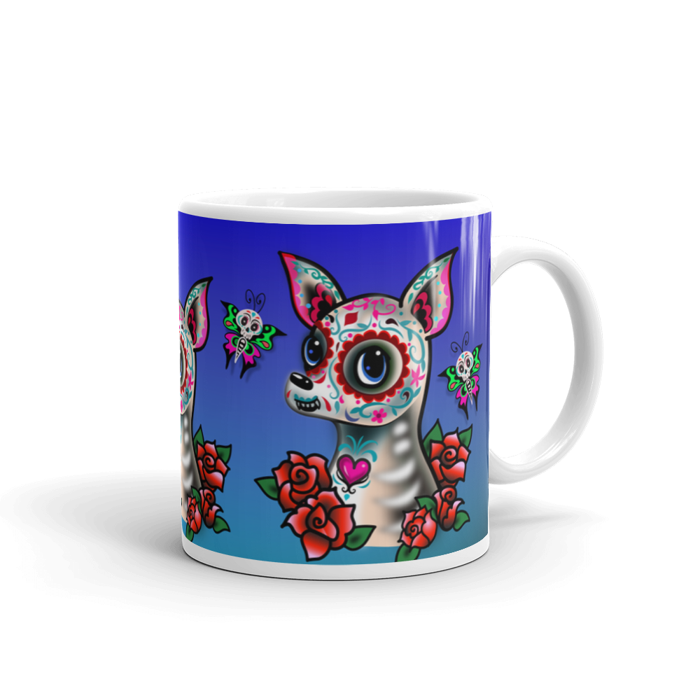 Sugar Skull Chihuahua Blue • Mug