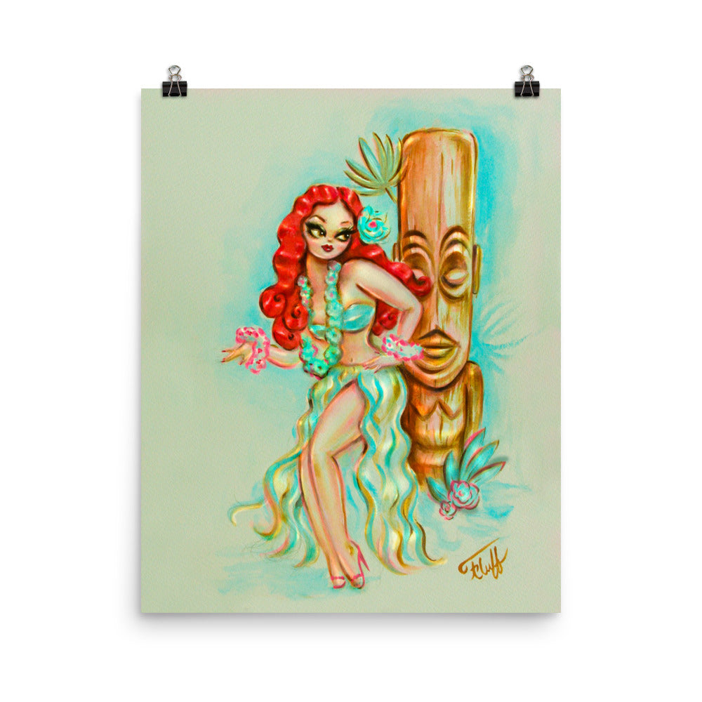 Redhead Hula with Tiki • Art Print