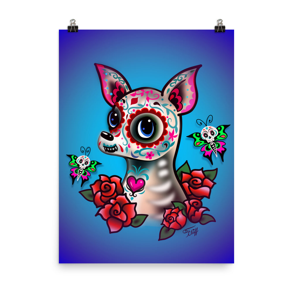 Sugar Skull Chihuahua Blue • Art Print