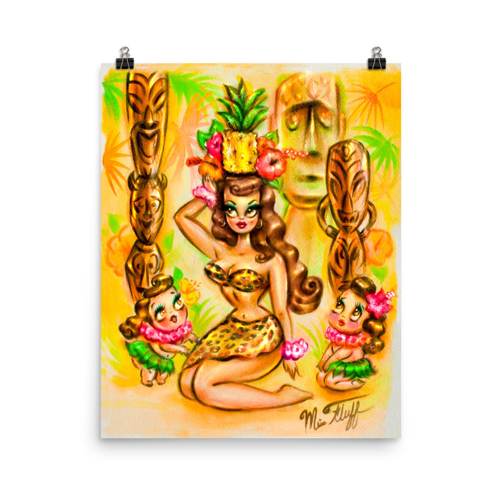 Pineapple Island Girl with Tikis • Art Print