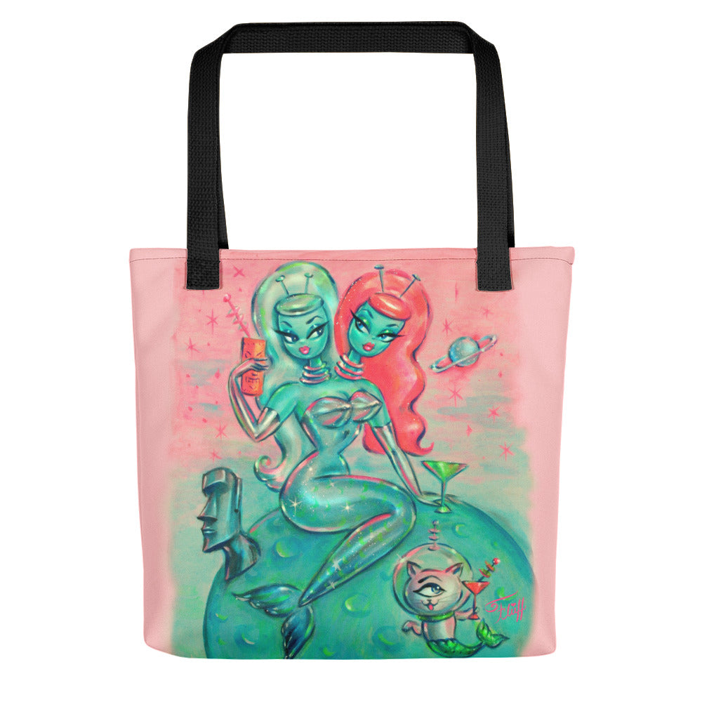 Two Headed Alien Mermaid with Cyclops Kitty • Tote Bag