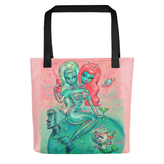 Two Headed Alien Mermaid with Cyclops Kitty • Tote Bag