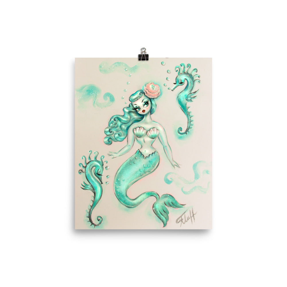 Mint Mermaid with Seahorses • Art Print