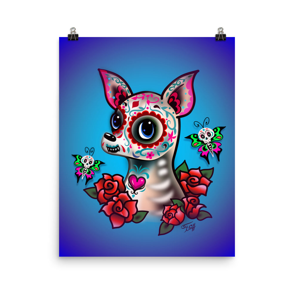 Sugar Skull Chihuahua Blue • Art Print