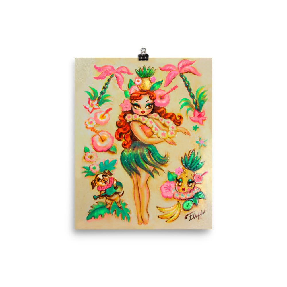 Hula Girl with Pineapple Crown • Art Print