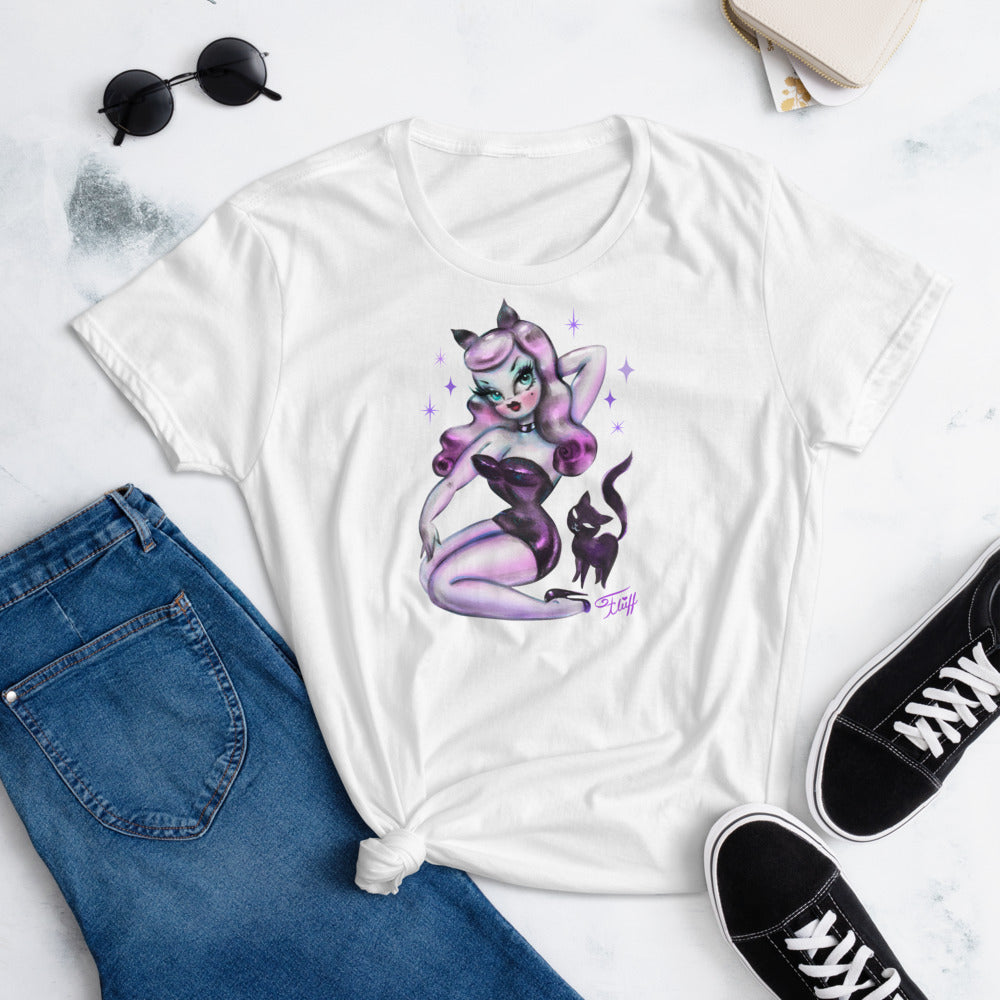 Purple Hair Kitten Pinup • Womens' T-Shirt