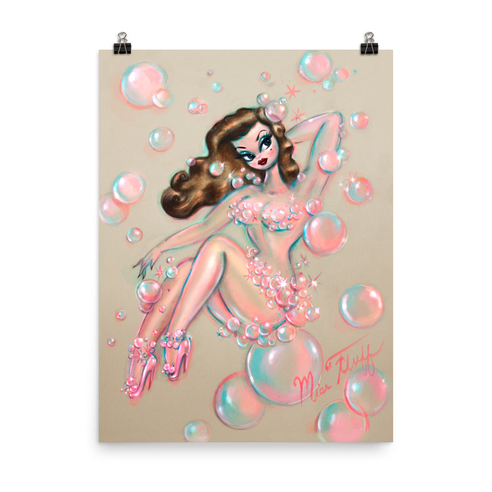 Brunette Bubble Pin Up Girl • Art Print