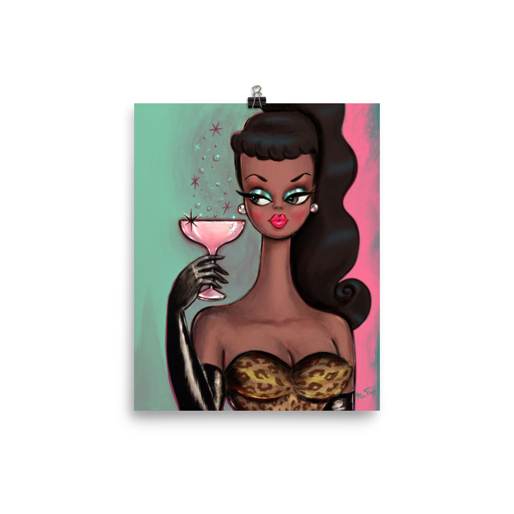 Brunette with Pink Champagne • Art Print