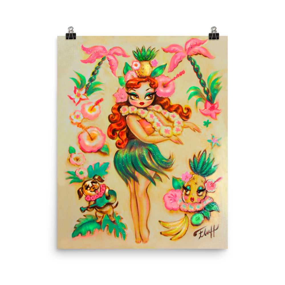 Hula Girl with Pineapple Crown • Art Print