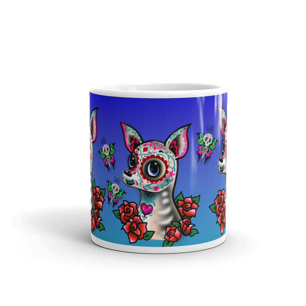 Sugar Skull Chihuahua Blue • Mug