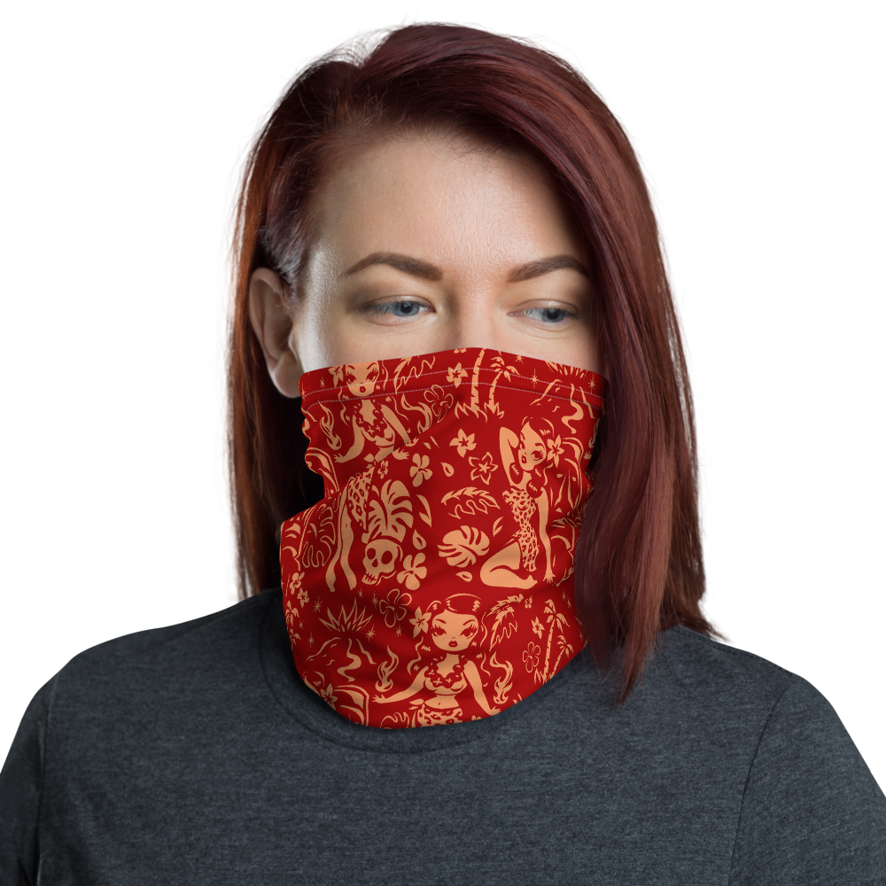 Tiki Temptress Red and Gold • Neck Gaiter Face Mask
