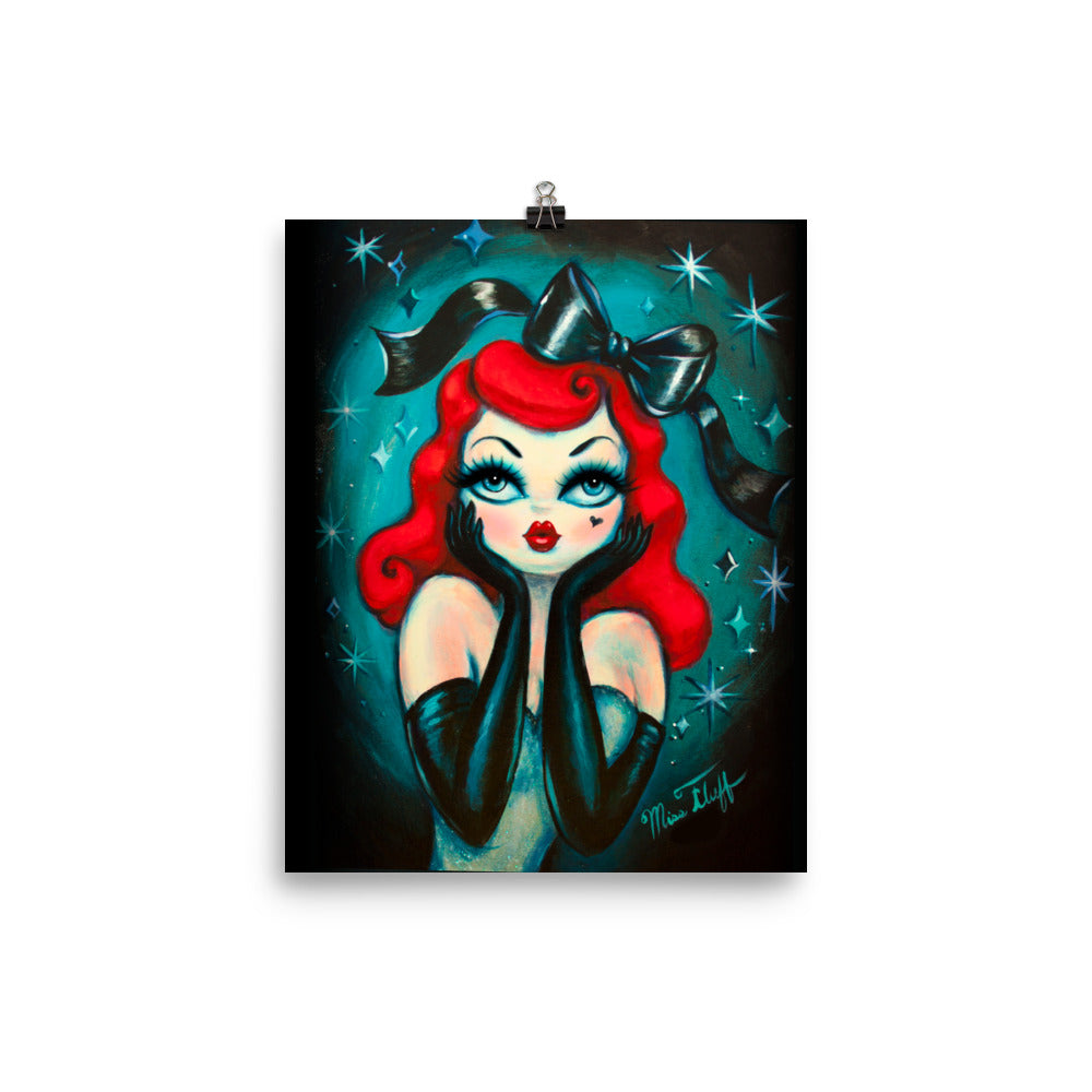Redhead Glamour Doll with Black Bow • Art Print