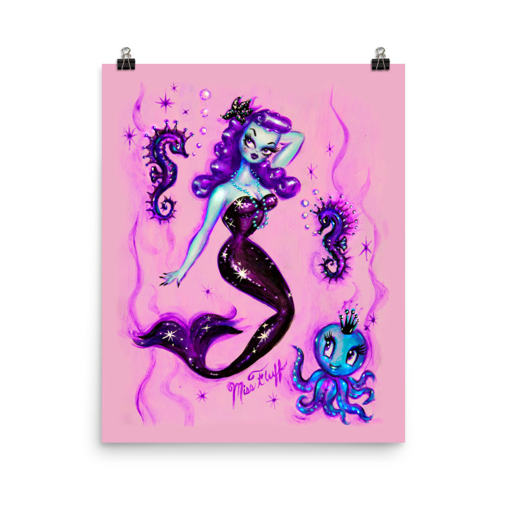 Purple Mermaid with Octopus and Sea Horses• Art Print