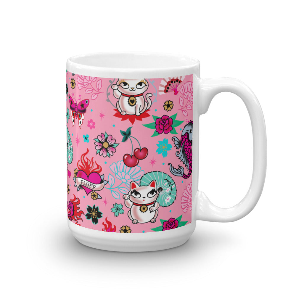 Lucky Kitty on Pink • Mug