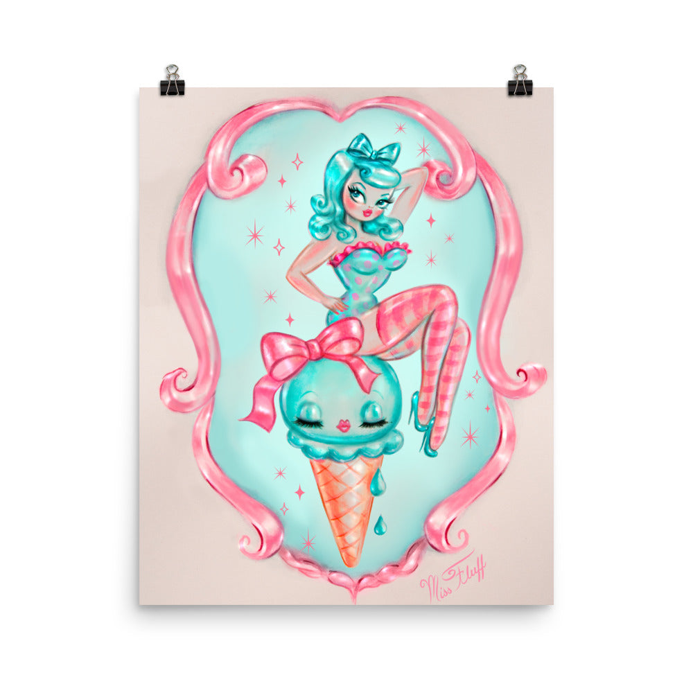 Candy Blue Ice Cream Pin Up Doll • Art Print