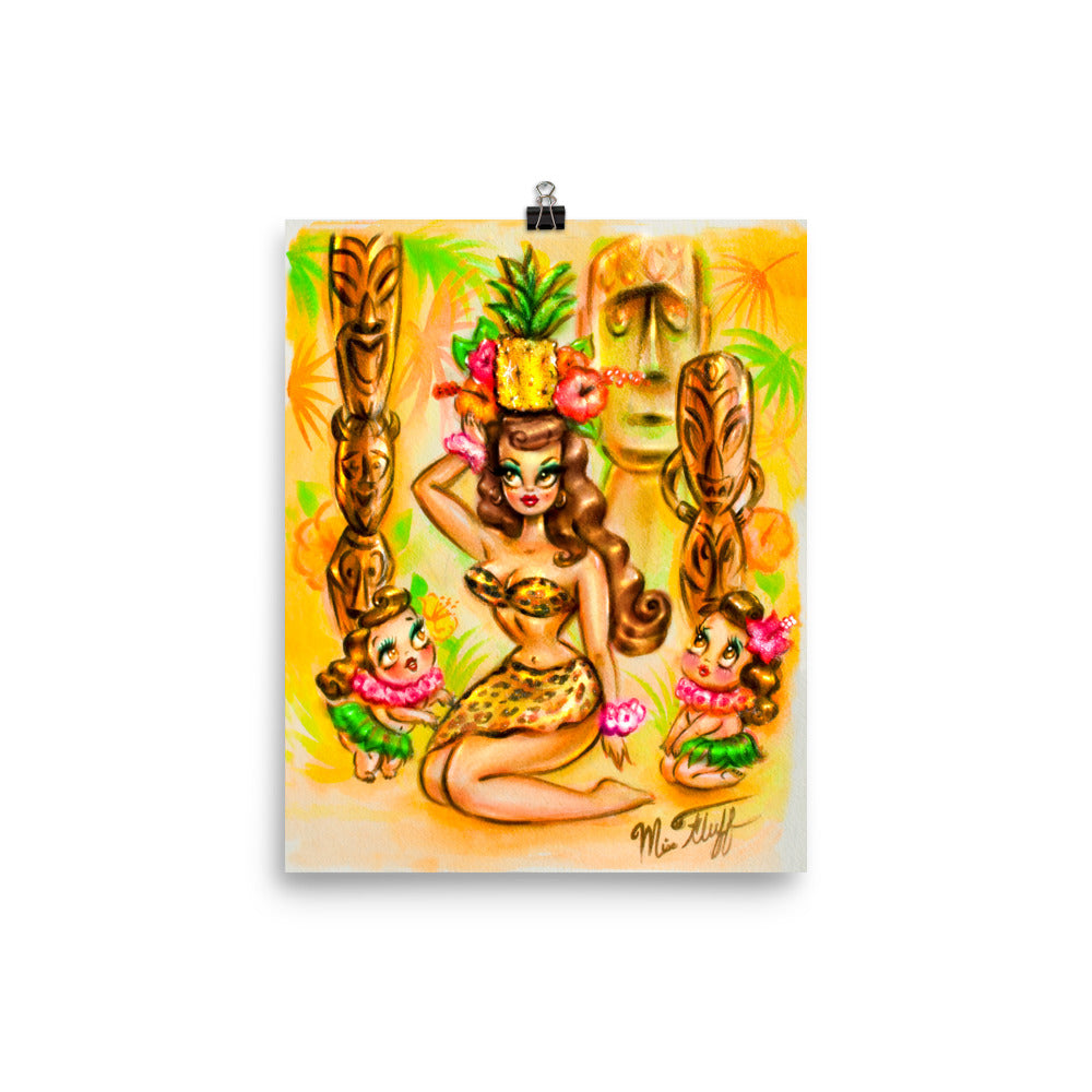 Pineapple Island Girl with Tikis • Art Print