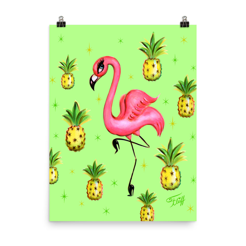 Flamingo with Pineapples • Art Print