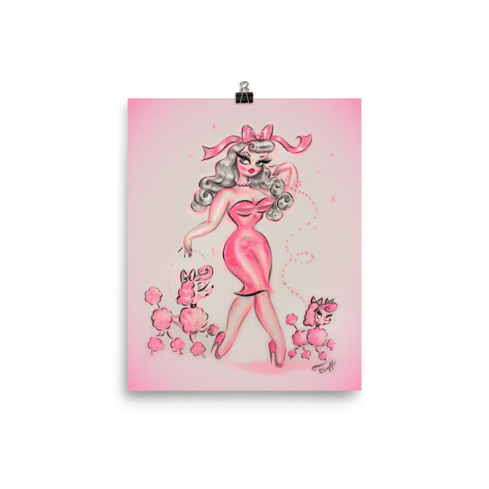 Pinup in Pink with Poodles • Art Print