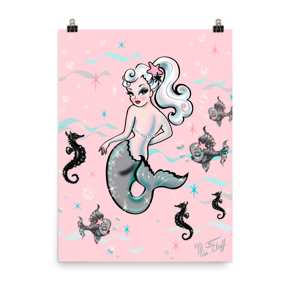 Pearla the Mermaid on Pink • Art Print