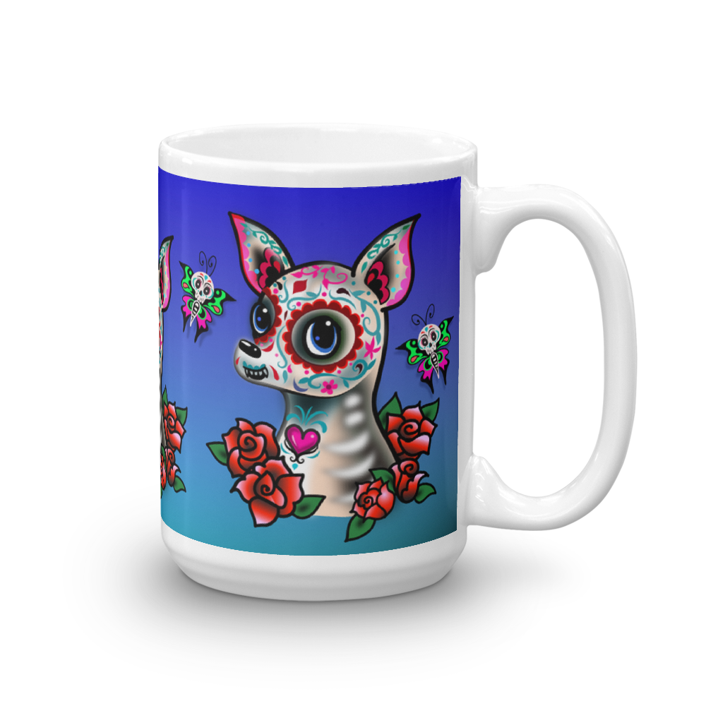 Sugar Skull Chihuahua Blue • Mug