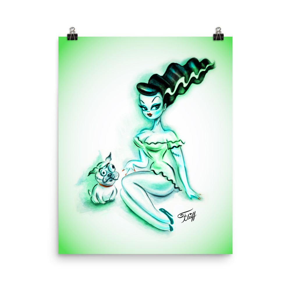 Bride of Frankenstein Sitting with Igor Bulldog • Art Print