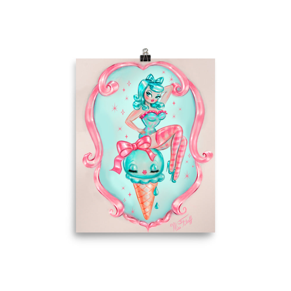 Candy Blue Ice Cream Pin Up Doll • Art Print