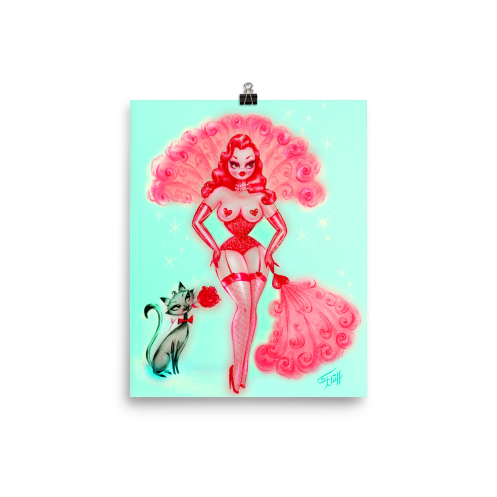 Valentine Burlesque Doll with Kitty • Art Print