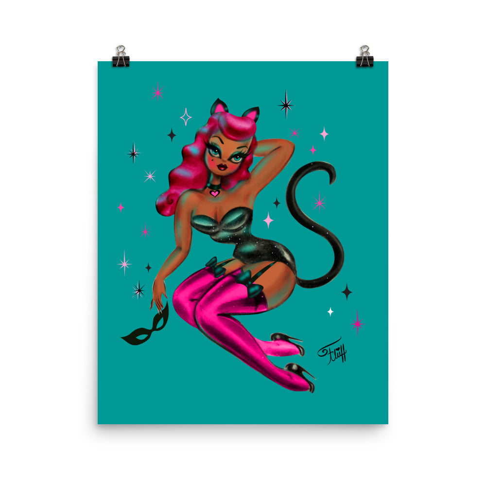 Kitten Pinup with Pink Hair • Art Print