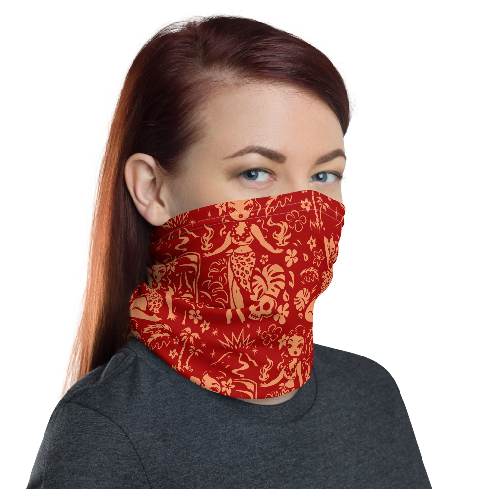 Tiki Temptress Red and Gold • Neck Gaiter Face Mask