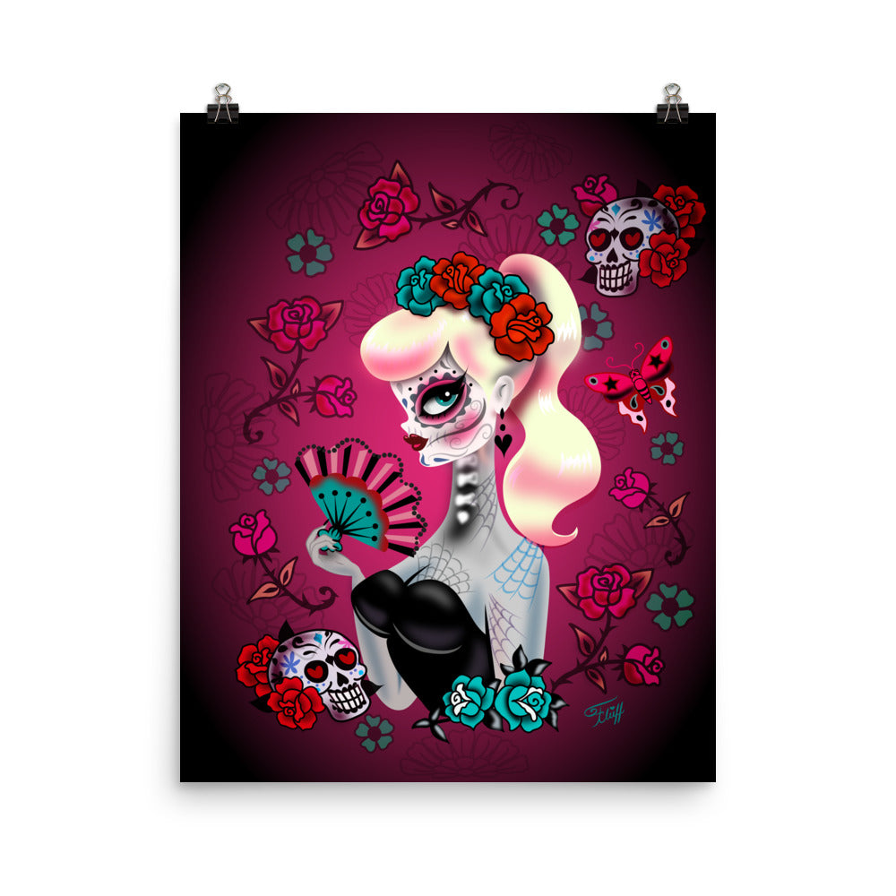 Blonde Sugar Skull Pinup Girl• Art Print
