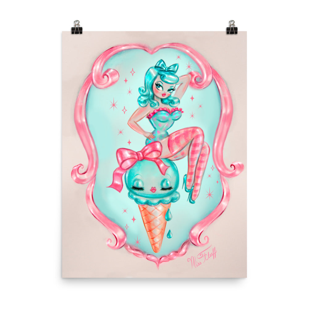 Candy Blue Ice Cream Pin Up Doll • Art Print