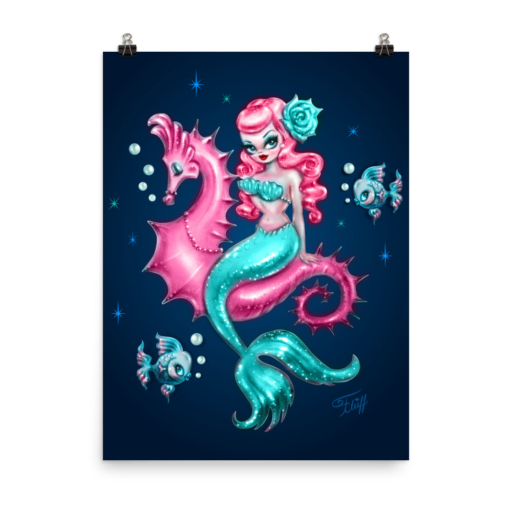 Mysterious Mermaid on Deep Blue • Art Print