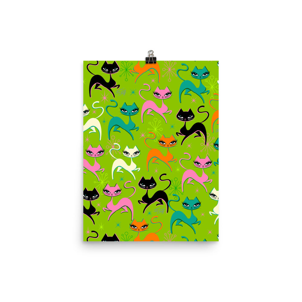 Prancing Kittens on Lime • Art Print