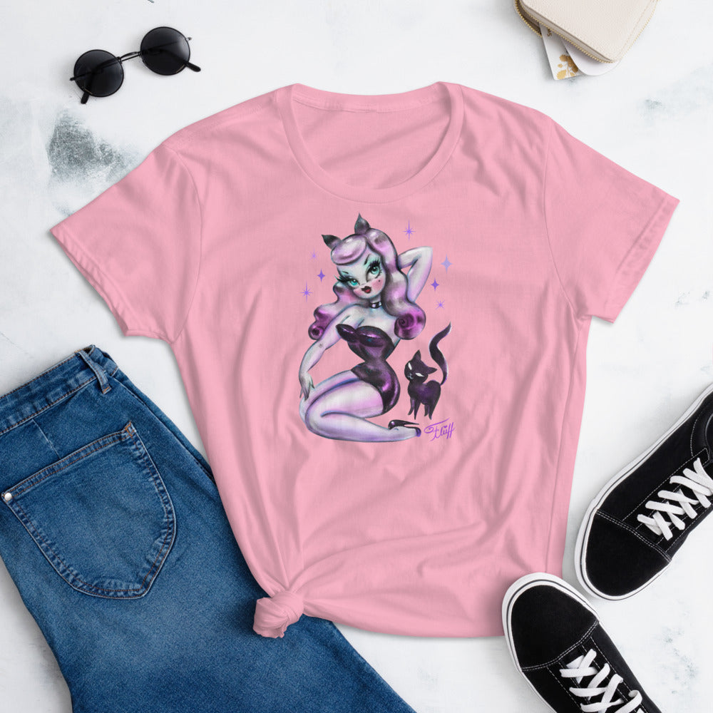 Purple Hair Kitten Pinup • Womens' T-Shirt