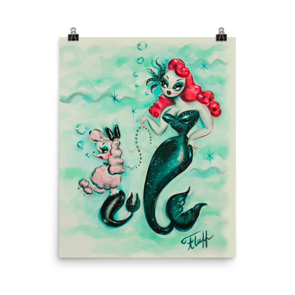 Glamorous Mermaid with Poodle Mermaid • Art Print