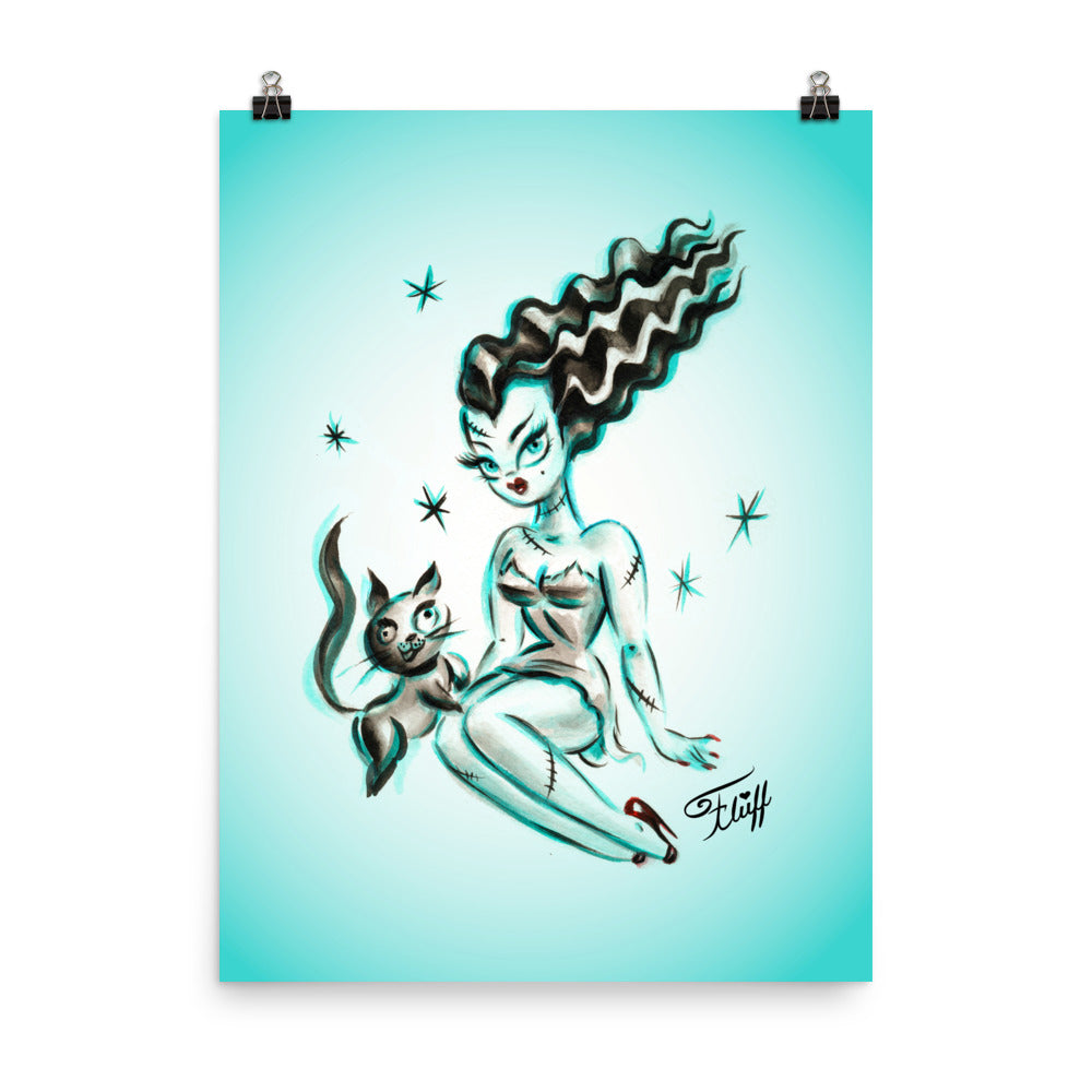 Bride of Frankenstein with Igor Kitty • Art Print