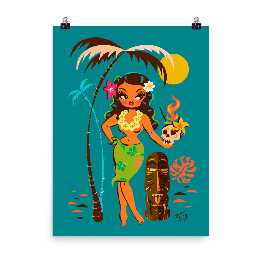 Tiki Temptress • With Skull Mug Cocktail • Art Print