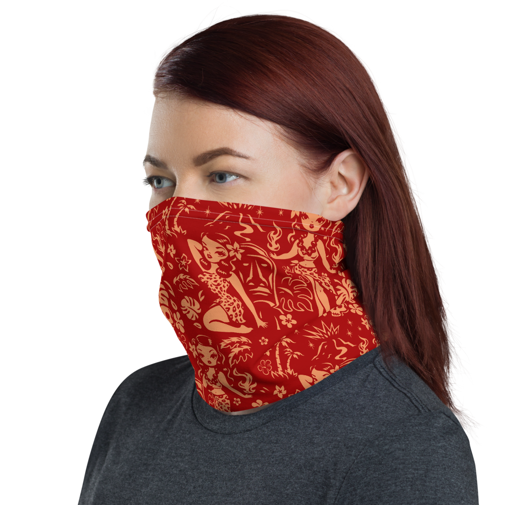 Tiki Temptress Red and Gold • Neck Gaiter Face Mask