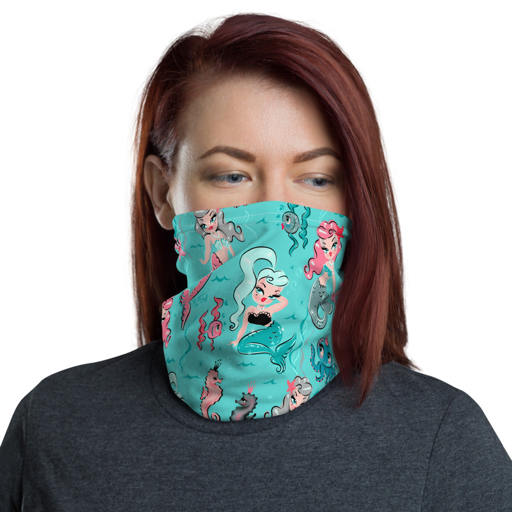 Babydoll Mermaids on Aqua • Neck Gaiter Face Mask