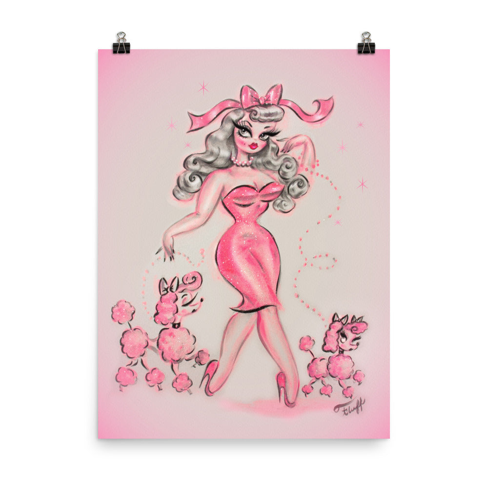 Pinup in Pink with Poodles • Art Print