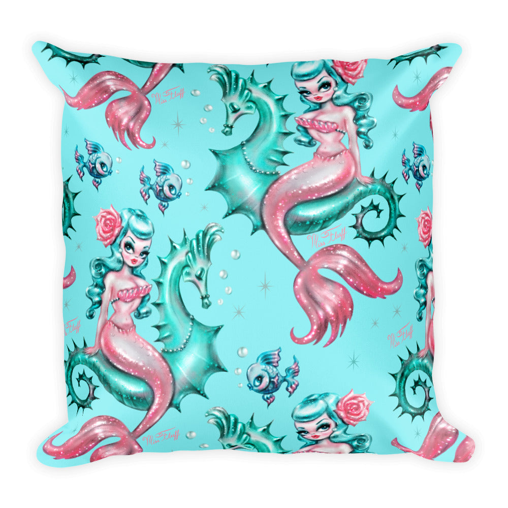 Mysterious Mermaid on Aqua • Square Pillow