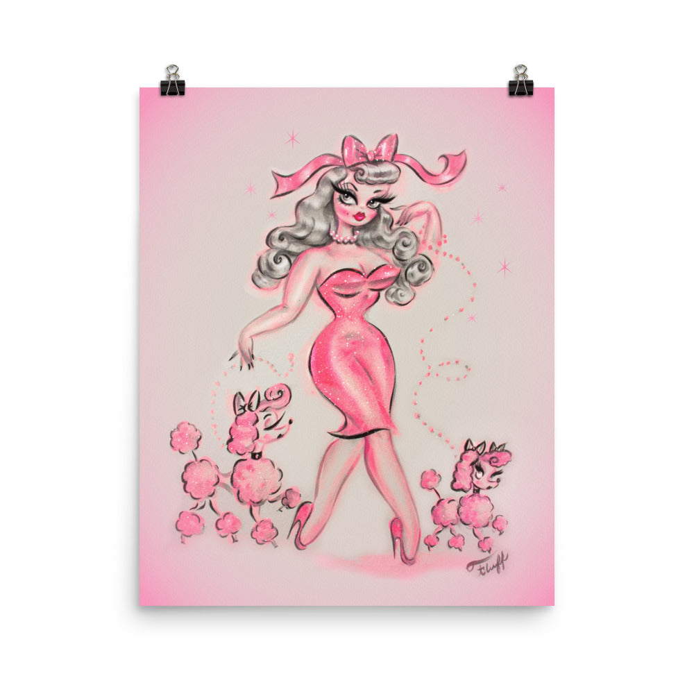 Pinup in Pink with Poodles • Art Print