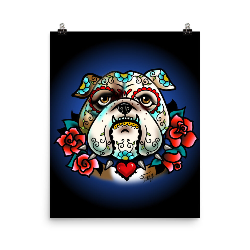 Sugar Skull Bulldog With Roses • Art Print