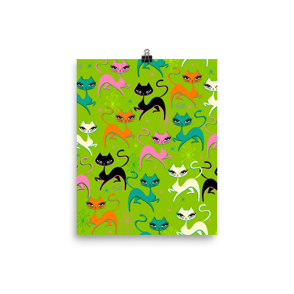 Prancing Kittens on Lime • Art Print