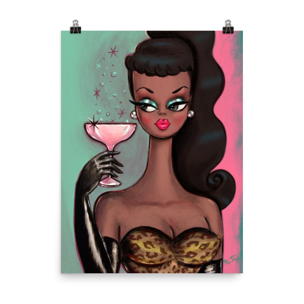 Brunette with Pink Champagne • Art Print