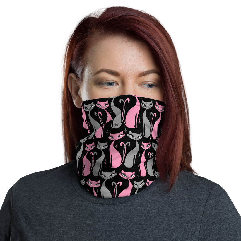 Mod Love Cats on Black • Neck Gaiter Face Mask Miss Fluff's Boutique