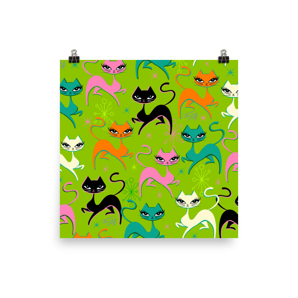 Prancing Kittens on Lime • Art Print